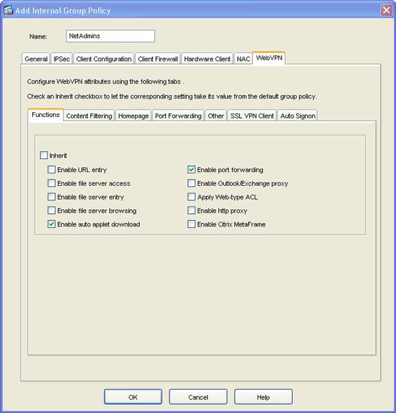 7. Igualmente dentro da aba WebVPN, clique a aba de transmissão da porta,