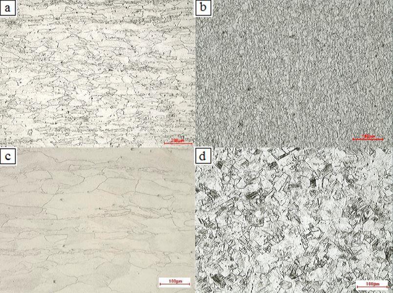 Figura 5 - Microestruturasdos aços: (a) AISI 444A - 100x; (b) AISI 410 D- 200x; (c) AISI 439-200x; (d) AISI 30