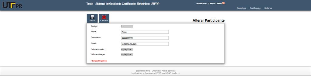 Alterar Participante Salvar as informações alterados É possível