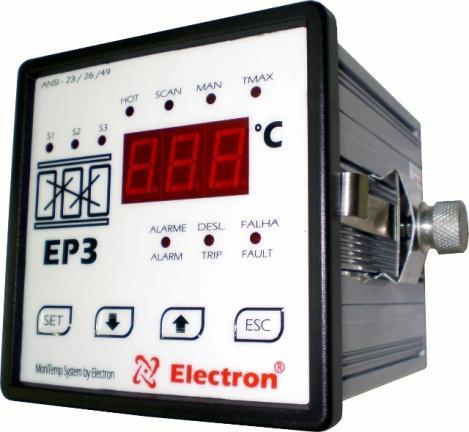 DADOS TÉCNICOS Relé de Proteção Térmica Tensão de Operação 48 a 275 Vcc/Vac 50/60 Hz ou 24Vcc Temperatura de Operação -10 a + 70 C Consumo < 15 W Entrada de Medição de Temperatura Até 3 - Pt100 Ohm a