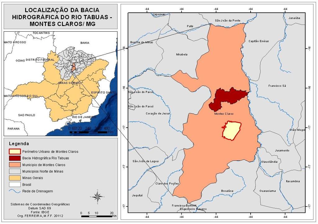 A bacia hidrográfica do rio Tabuas está localizada à margem esquerda do rio Verde Grande, Norte de Minas Gerais, entre as coordenadas 43º 99 e 43º 75 de longitude oeste, e 16º 46 e 16º 61 de latitude