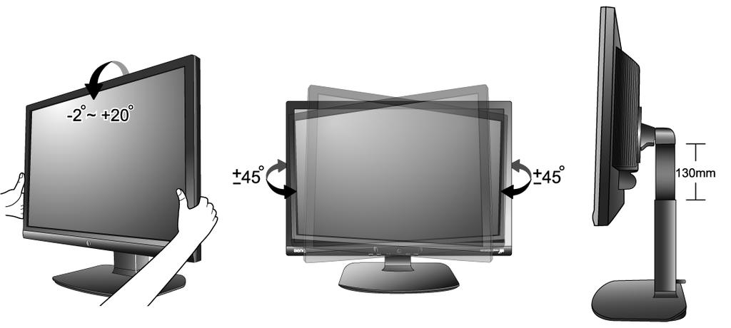 Ajuste do ângulo de visualização Pode colocar o ecrã no ângulo desejado através de uma inclinação possível de -2 a +20 do monitor,