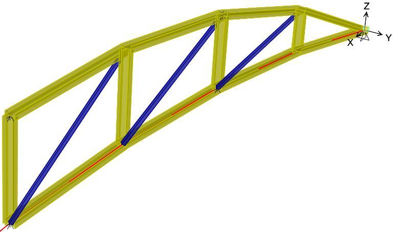Estudo do Comportamento Estrutural de Treliças de Aço em Forma de Arco Utilizadas no Projeto de Coberturas Protendidas Figura 12. Plano de simetria X-Y do modelo B da treliça protendida Figura 13.
