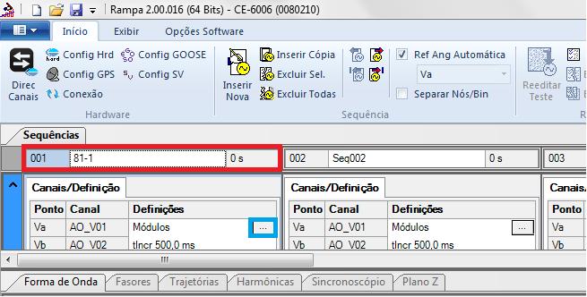 8.2 Tela para incrementação 81-1 Figura 47 Nesta tela no campo Tipo de Rampa escolha a opção Frequência em seguida selecione a opção Pulsada.