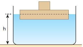 O menino verifica, então, que do volume do bloco maior ficam imersos e que o nível da água sobe até a altura h, como mostra a FIGURA 04.