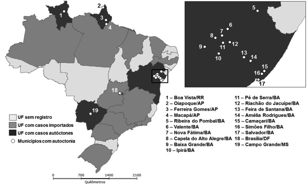 Tabela 6 Municípios com registros de casos autóctones de febre de chikungunya até a Semana Epidemiológica 34, Brasil, 2015 Município Casos notificados Incidência (/100 mil hab.