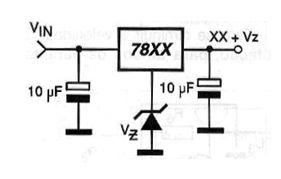 Newton C. Braga 78 - Tensão Diferente para Reguladores Fixos Pode-se alterar a tensão de saída de um regulador fixo de 3 terminais com a utilização de um diodo zener.