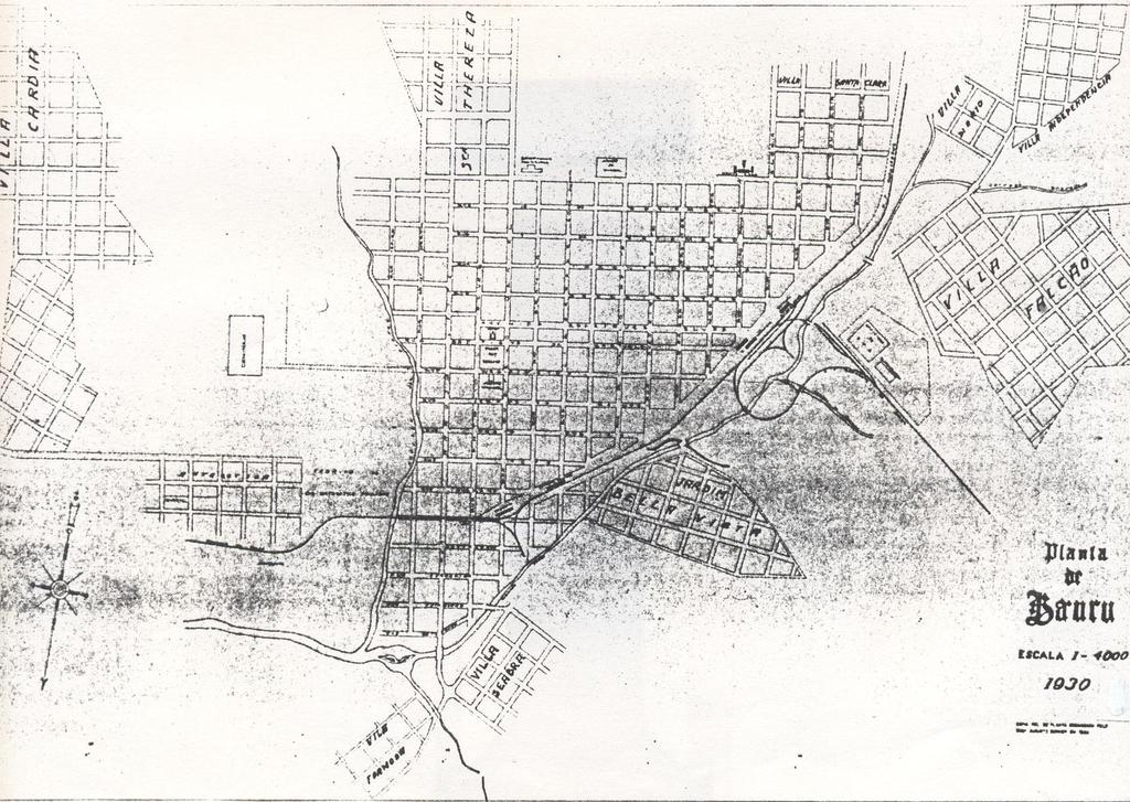 Mapa da cidade, década de 1930, mostrando a