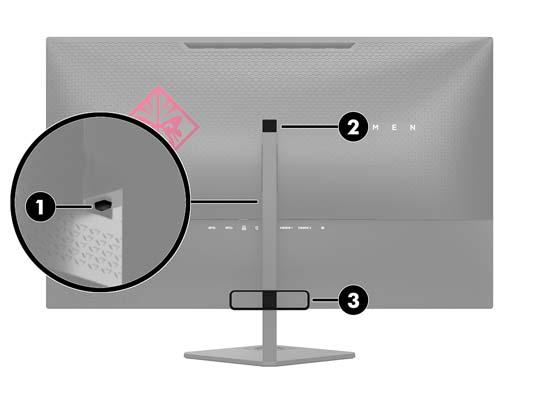 Componentes da base Item Componente 1 Botão de liberação da base 2 Suporte de armazenamento para fones de ouvido 3 Organização dos cabos Configuração do monitor Monte seu monitor com cuidado Sempre