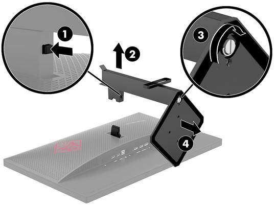 Instalação da tela Você pode remover a tela da base para que ela seja montada em uma parede, um braço articulado ou outro dispositivo de montagem.