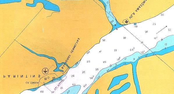 Amostra de fundo PP D.C. Figura 3.20 Localização do perfil longitudinal em Parintins, rio Amazonas. Tabela 3.5 Coordenadas geográficas do perfil longitudinal em Parintins.