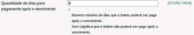 Quantidade de dias para pagamento após o vencimento: Quantidade de dias que o boleto estará disponível para pagamento após o vencimento.