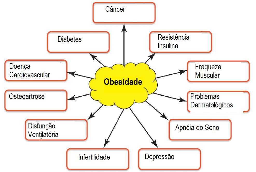 24 Figura 2: Papel da obesidade na patogênese das doenças. A obesidade está relacionada com uma série de doenças que levam ao decréscimo da qualidade e da expectativa de vida.