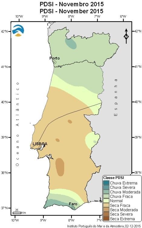 Assim em 31 de outubro apenas 8 % do território estava em situação de seca meteorológica fraca No final de novembro a área em situação de seca meteorológica fraca aumentou estendendo-se à região