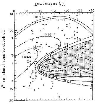 ocorreram quando gotículas de água superesfriadas estavam presentes. O sinal e a magnitude da carga transferida foi encontrado como sendo em função da temperatura e do conteúdo de água líquida (LWC).