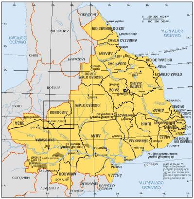 FIGURA 3.1 Mapa do Brasil, indicando a região de estudo pela área delimitada.