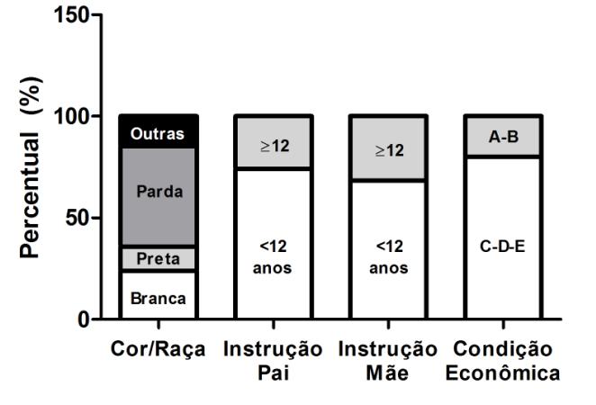 84 Figura 16. Caracterização do nível socioeconômico, instrução de pai e mãe e cor/raça dos adolescentes.