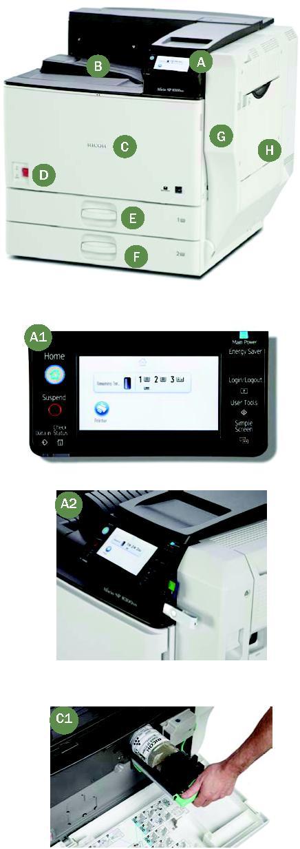 Impressora a Laser PB Ricoh SP 8300DN Unidade Principal - Vista Dianteira A.
