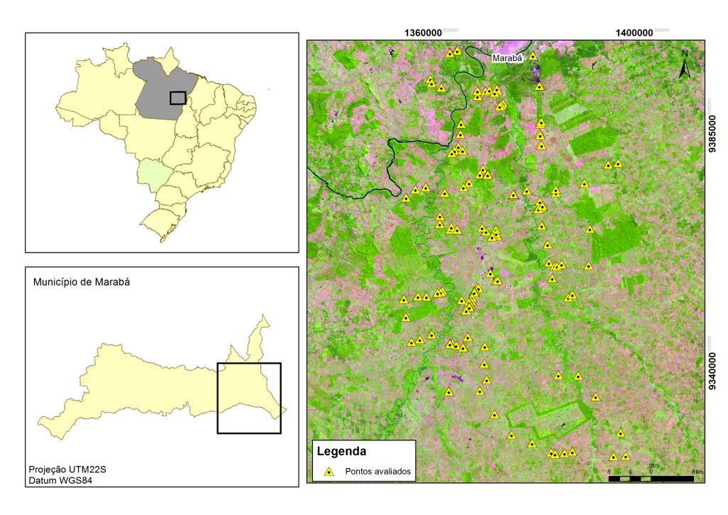 pastagem pouco degradada e fechada; e 3) Degradado: Pastagem muito degrada agronomicamente e biologicamente. Figura 1. Localização da área de estudo, Marabá, PA.