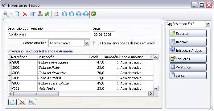 Gestão completa de Stocks Controlo de entradas e saídas com todo o tipo de mapas de movimentos (inclusive desenhados pelo utilizador) e com a possibilidade de serem aplicados filtros.