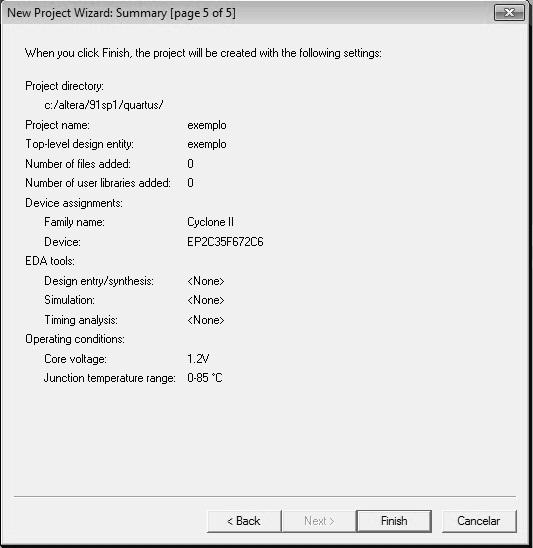 Figura 6 New Project Wizard: Summary 3.