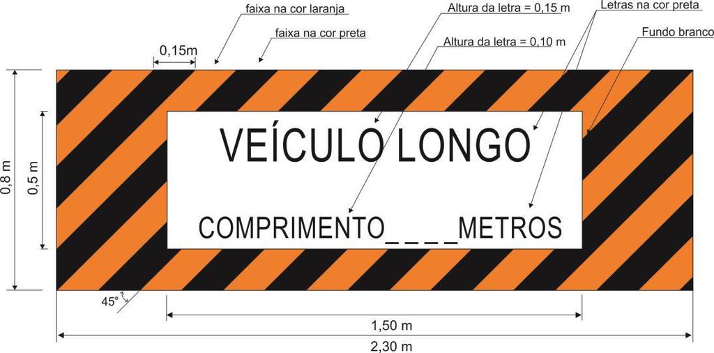 ANEXO I Sinalização especial de advertência traseira para comprimento excedente sobre placa metálica, de madeira de ou material com propriedades equivalentes,