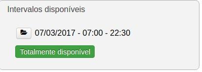 Passo 8) Ao selecionar a data (se sua reserva será de vários dias, selecione a primeira data referente a reserva), irá aparecer na direita os intervalos disponíveis para agendamento (em verde),