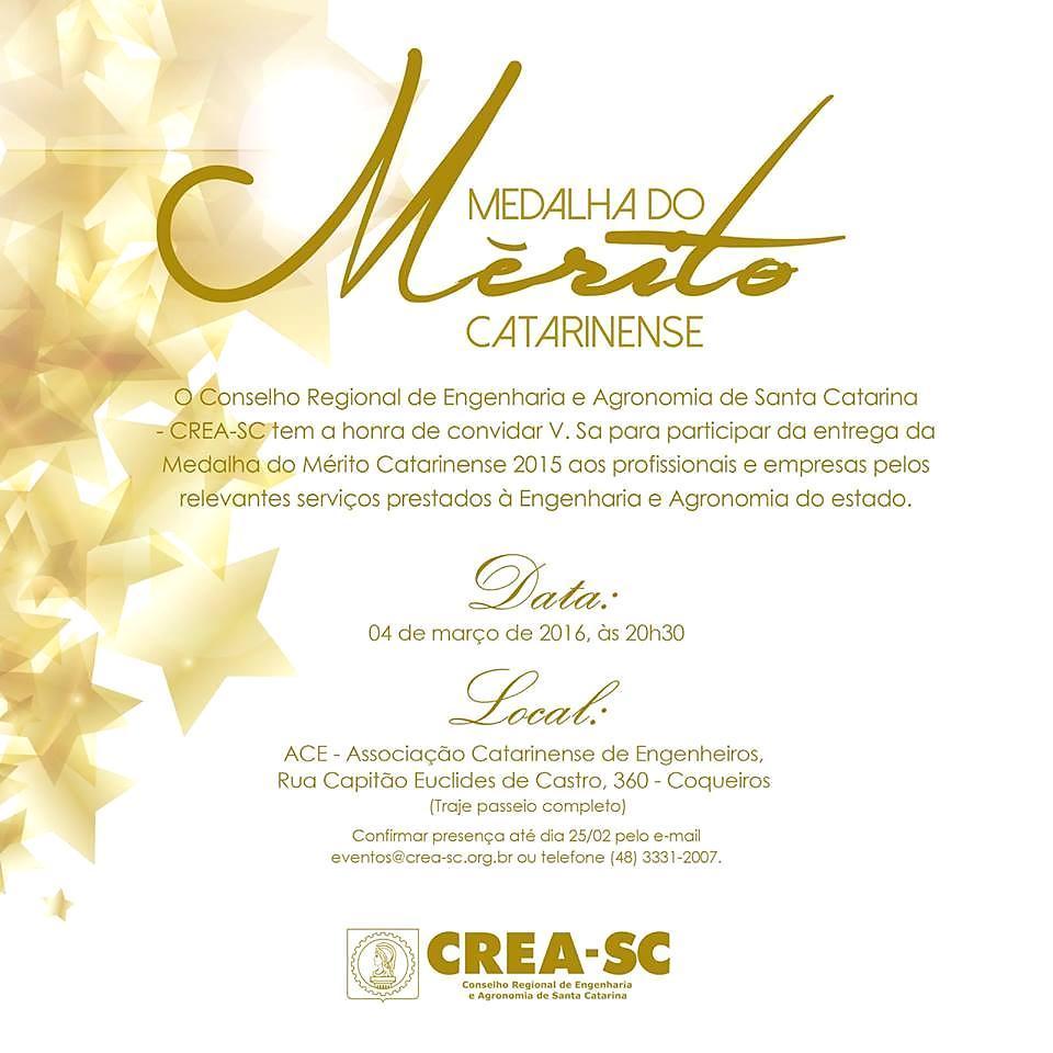 04 de março ASCOP participa da Solenidade da Medalha do Mérito Catarinense CREA-SC O evento presta homenagem aos profissionais, entidades de classe, instituições de ensino, empresas