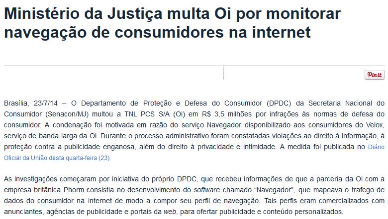 Polêmicas - Caso Phorm http://www.justica.gov.