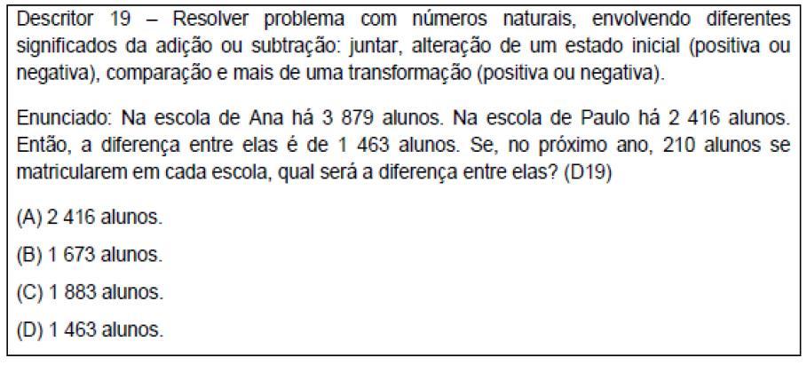 Figura 7 Item analisado 3. Fonte: adaptado de BRASIL. PDE/Prova Brasil, 2008, p. 139.