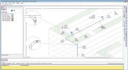 Este software permite: importar desenhos 2D ou 3D do edifício; variar o ponto de observação do circuito de tubagens com