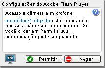 exibida. O Adobe Flash Player solicita acesso à sua câmera e microfone.