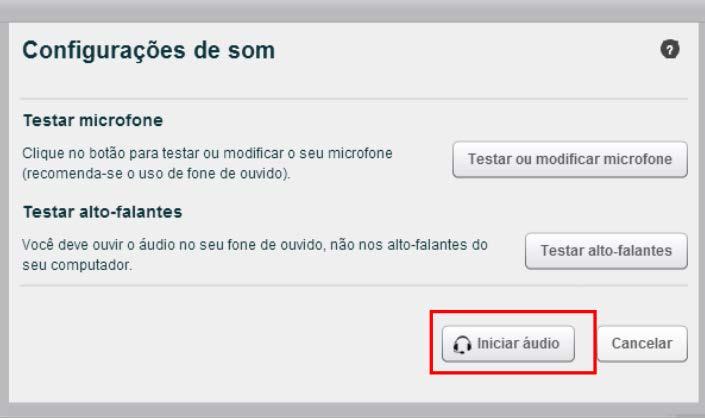 Configuração e compartilhamento do áudio Para habilitar seu áudio, clique em Ativar Microfone.