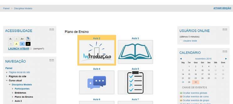 Para habilitar este formato de curso, acesse a disciplina no Moodle e clique em Editar configurações no bloco "ADMINISTRAÇÃO". Selecione a opção Formato Grid em Formato de curso.