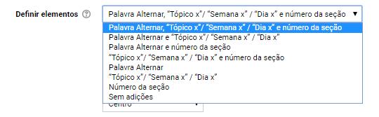 Definir elementos: Define a quantidade de informação que será mostrada a respeito das seções/alternâncias.