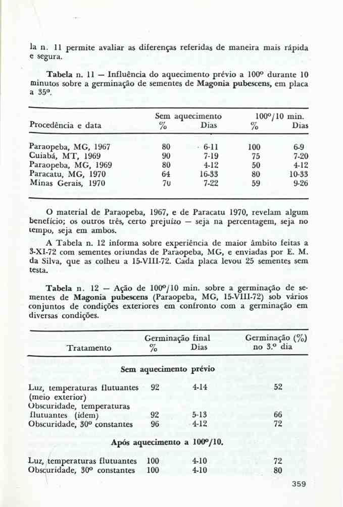 Ia n. 11 permite avaliar as diferenças referidas de maneira mais rápida e segura. Tabela n.