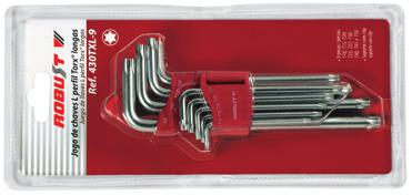 3 420K Jogo de chaves hexagonais (allen) abauladas Fornecido em suporte plástico, com clipe.