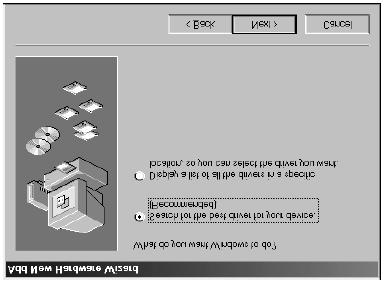 NOTA: Usuários do Windows Me devem marcar a opção Procurar automaticamente o melhor driver (Recomendado) e clicar em [Avançar]. O sistema inicia automaticamente a procura e instalação do driver.