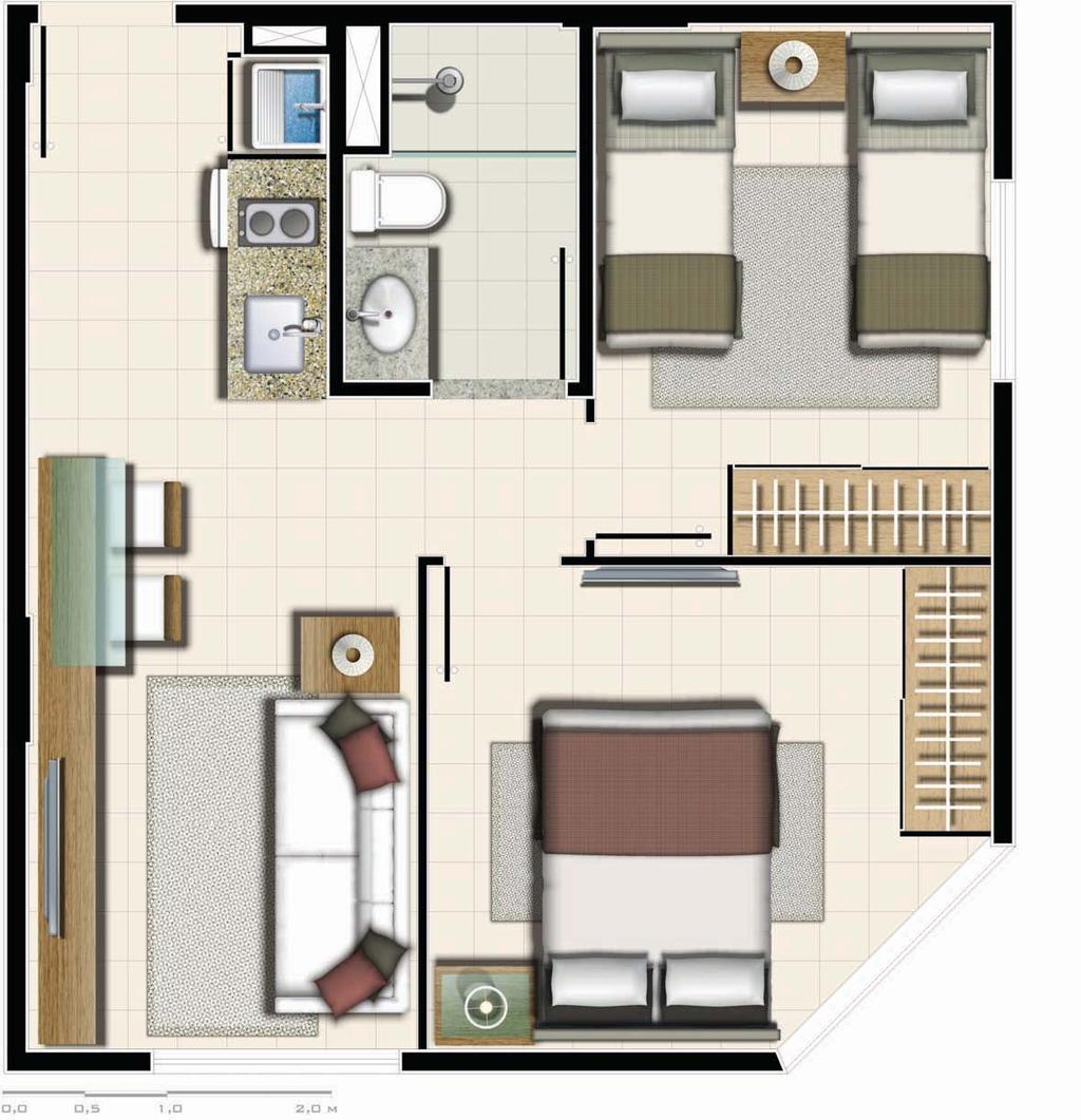 APARTAMENTO DE 1 QTO BLOCO K SUGESTÃO DE DECORAÇÃO DOUBLE Avenida Comercial (W9) 18 17 16 15 14 19 20 21 22 12 13 04 03 02 01 11 10 05 06 07 08 09 38,35 m2 (Divisórias internas meramente