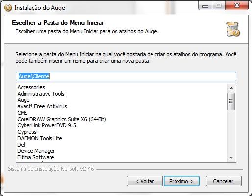 AUGE Instalação do Auge Cliente: Você pode escolher o caminho onde deseja instalar o programa, após isto clique em próximo.