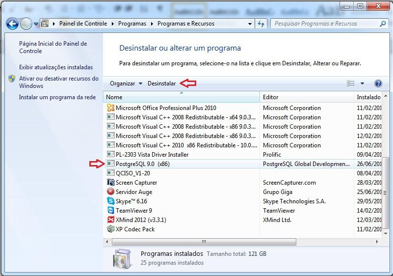 clica em Desinstalar um programa. Desinstalar o PostgreSQL 9.