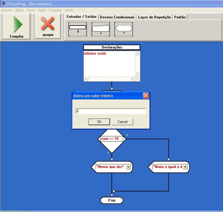 Figura 3. Fluxograma sendo executado. O usuário dispõe também de recursos para guardar em seu computador o material que esta sendo desenvolvido no sistema.