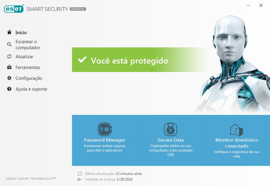 Interface do usuário A seção Notícias deixa-o informado sobre notícias ESET. A seção Início informa sobre o nível de proteção atual do computador.