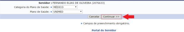 (MÉDICO), Plano de Saúde que utiliza e clicar em Continuar, conforme a Figura 6.