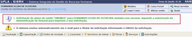 Figura 10: Solicitação Enviada com sucesso Com a aprovação pela CRCF/PRGDP, a solicitação ficará com o status Autorizado, conforme Figura 11.