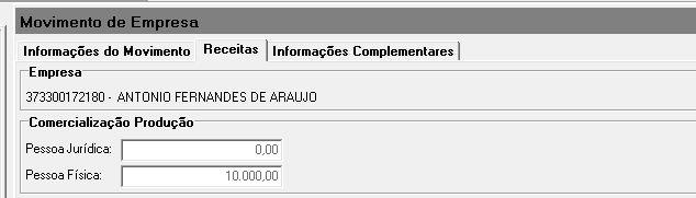 0119899 Código FPAS 604 Produtor Rural Pessoa Física 0- Não Centraliza 1 - Não Optante 0,0 2208 0003 Código de Outras