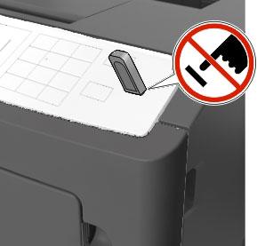 Notas: - Um ícone de unidade flash será exibido no painel de controle da impressora e no ícone de trabalhos suspensos quando uma unidade flash for instalada.