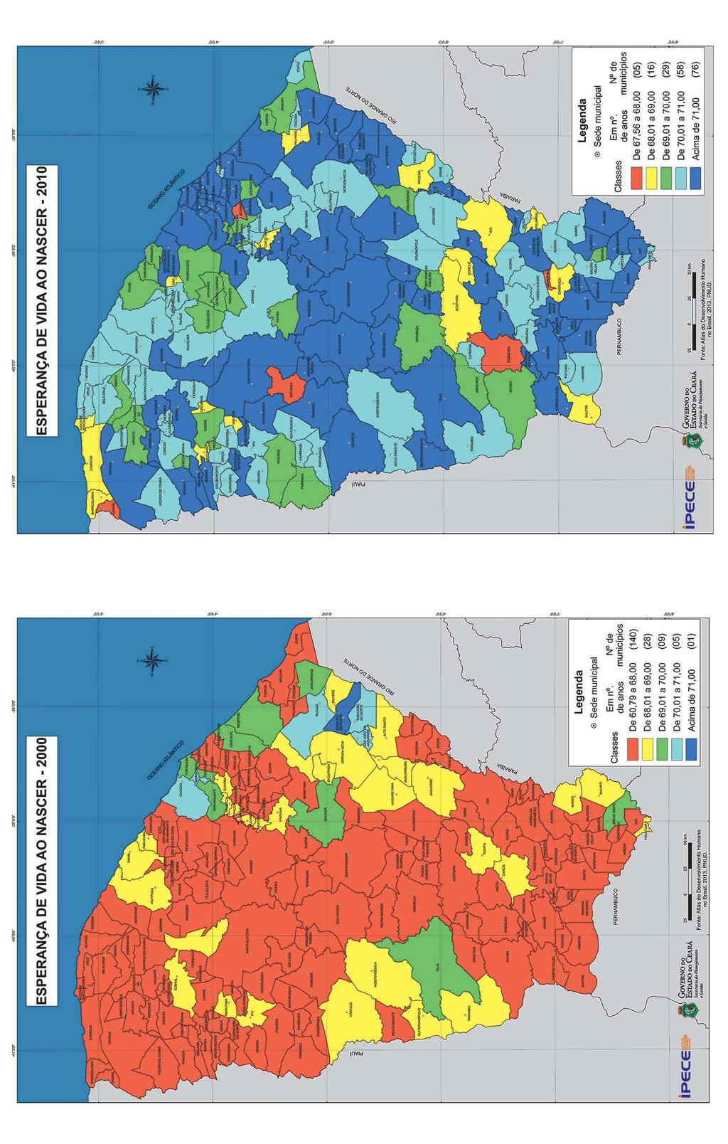 Mapa 11: Esperança de vida ao nascer segundo os municípios do Ceará - 2000