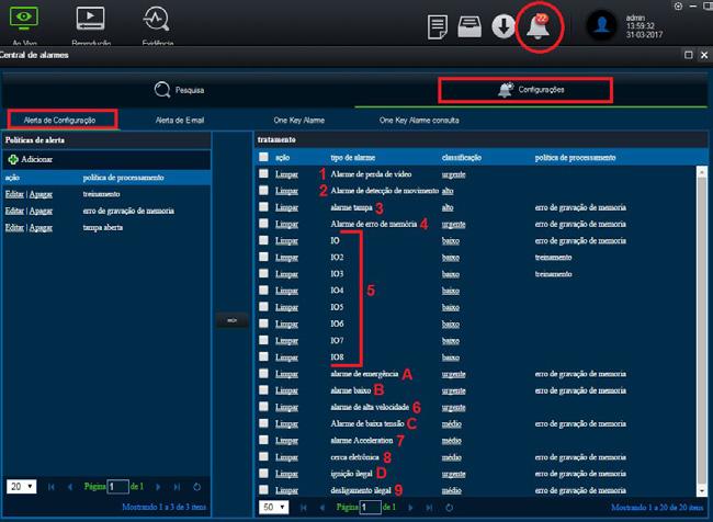 Itens de alarme Nesse mesmo ambiente de configuração, clicando no botão Adicionar, o