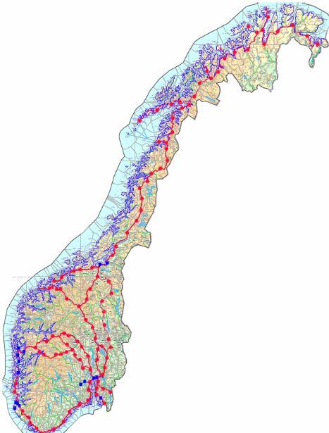 Desenvolvimento do programa de postos de recarga rápida na Noruega Nº de postos de recarga rápida: 56 Recarga normal: 2.